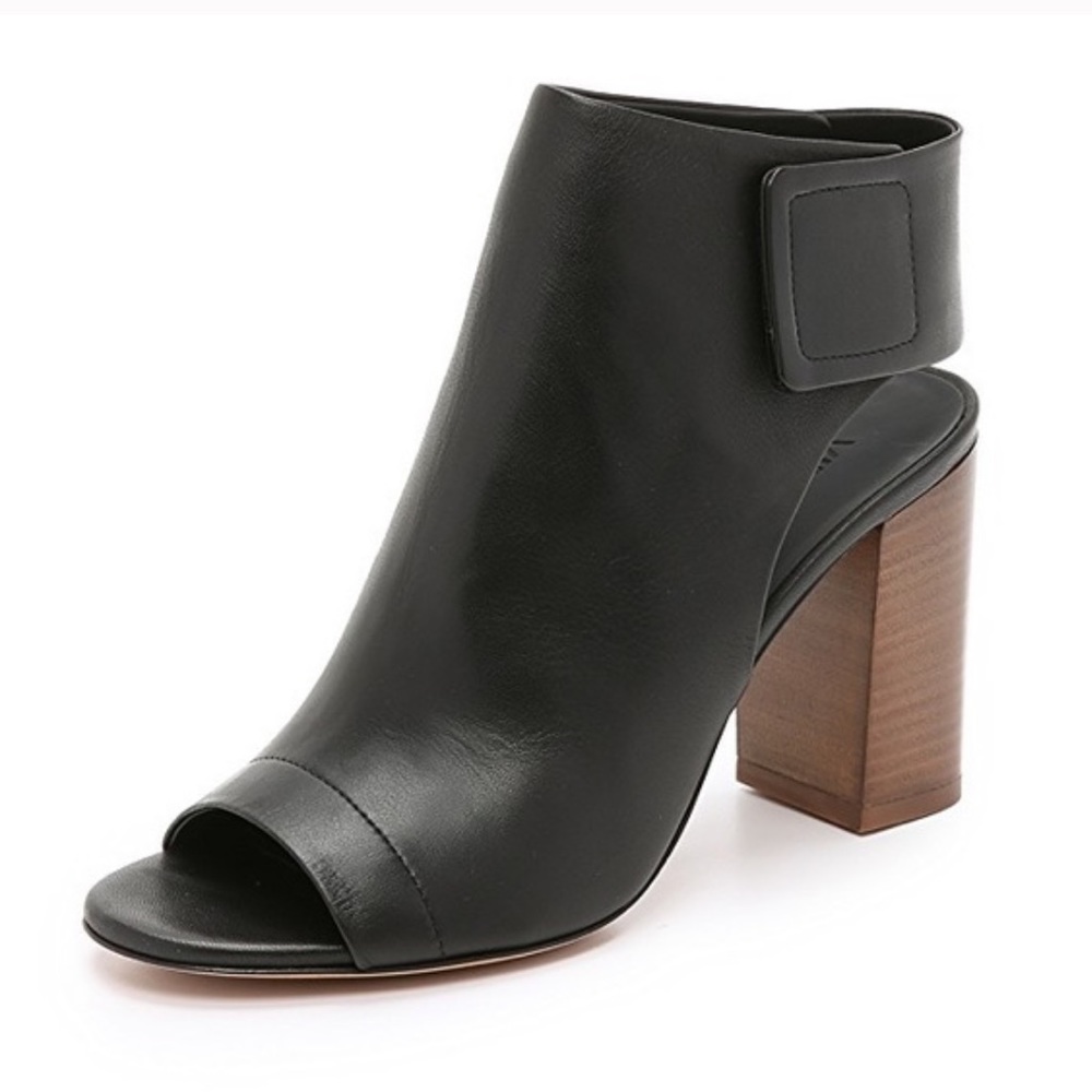 Vince Faye Open Toe Black Leather Bootie